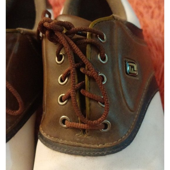 Men\'s Fot Joy Originals Saddle Brown & White Golf Shoes With Spikes Size 8M main image 6